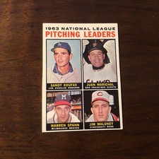 1964 Topps 1963 N.L. Pitch. Leaders (Koufax, Marichal, Spahn) #3 VG-EXC