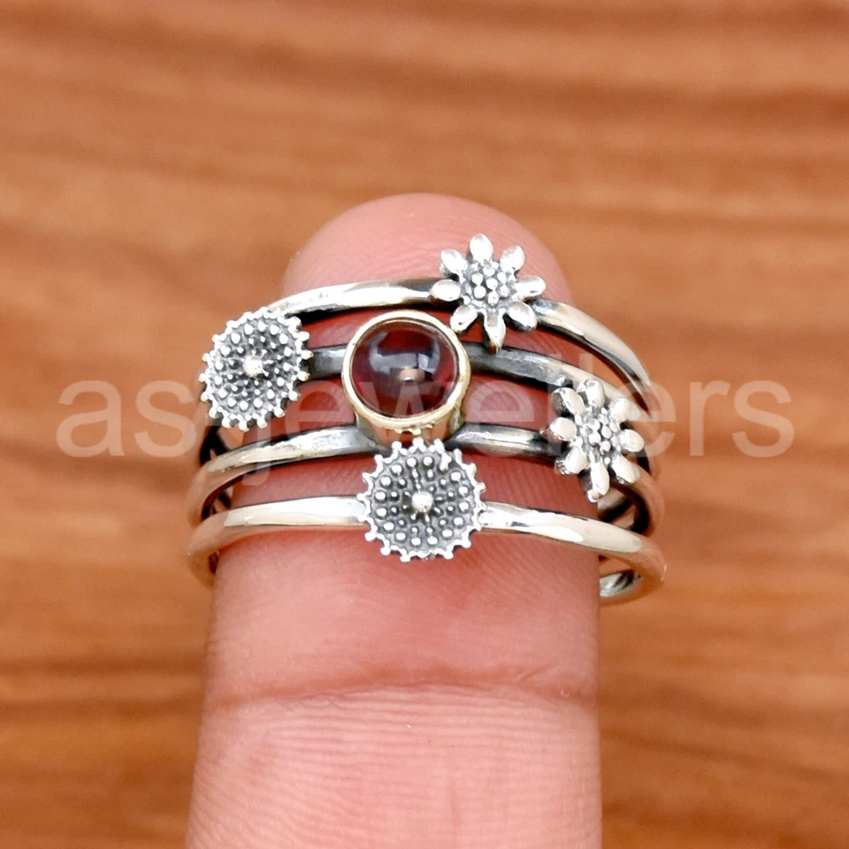 Ruby Flower Ring, 925 Sterling Silver Ring, Dainty Silver Ring, Gemstone Jewelry - Image 2 of 4