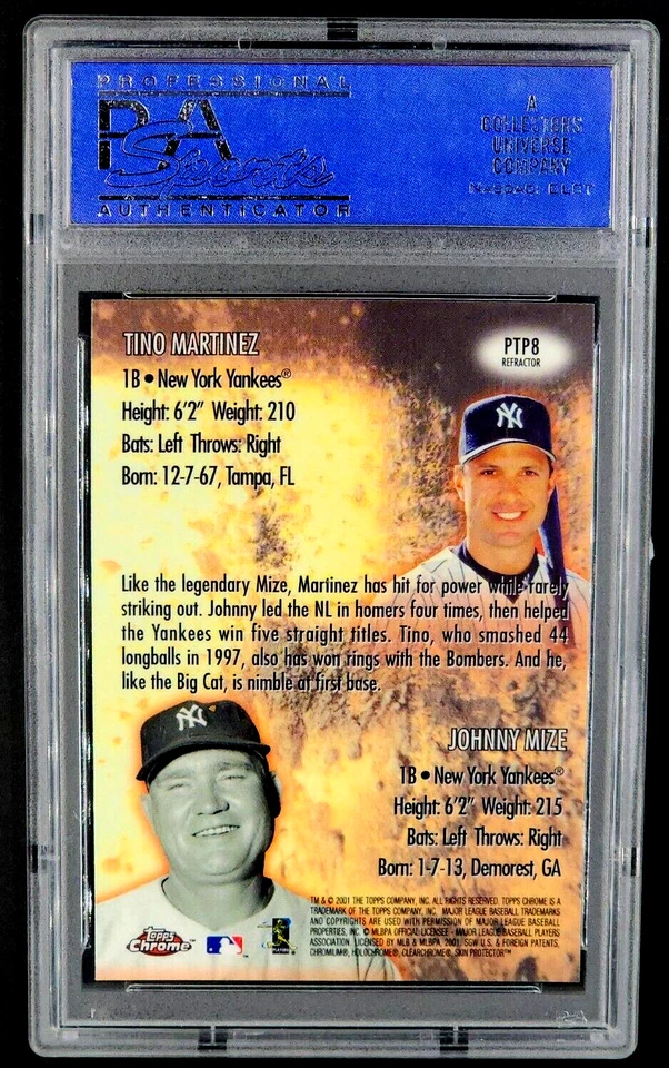 2001 Topps Chrome Past Present Refractor Tino Martinez Johnny Mize PSA 10 POP 2 Foto 2 de 4