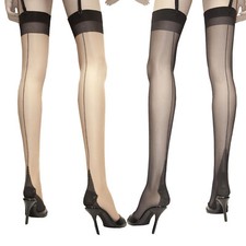 2 PAIR O/S VINTAGE PIN UP LOOK 2 TONE SHEER CUBAN HEEL STOCKINGS PAK 4 GARTER