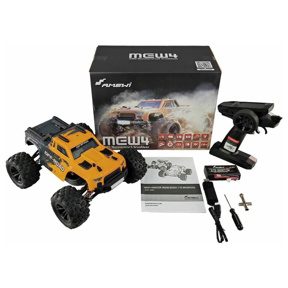 Amewi MEW4 Arancione Brushless 1:16 Automodello Elettrica Monstertruck 4WD RtR - Immagine 2 di 4