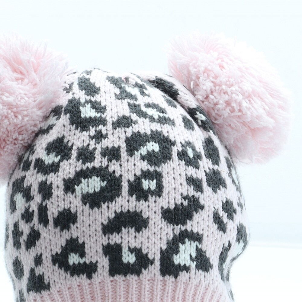 F&F Girls Pink Animal Print Acrylic Bobble Hat Size S Leopard Pattern UK Size eBay