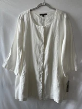 NWT Preston & York 7145M336 Womens White 3/4 Sleeve Linen Middie Jacket Size 16