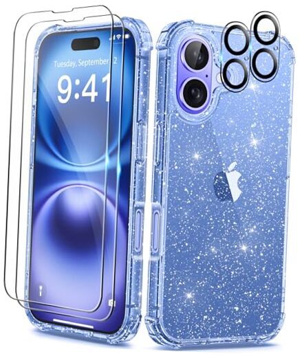 Compatible with iPhone 16 Case Glitter, [5 For iPhone 16 6.1 inch Shiny Blue