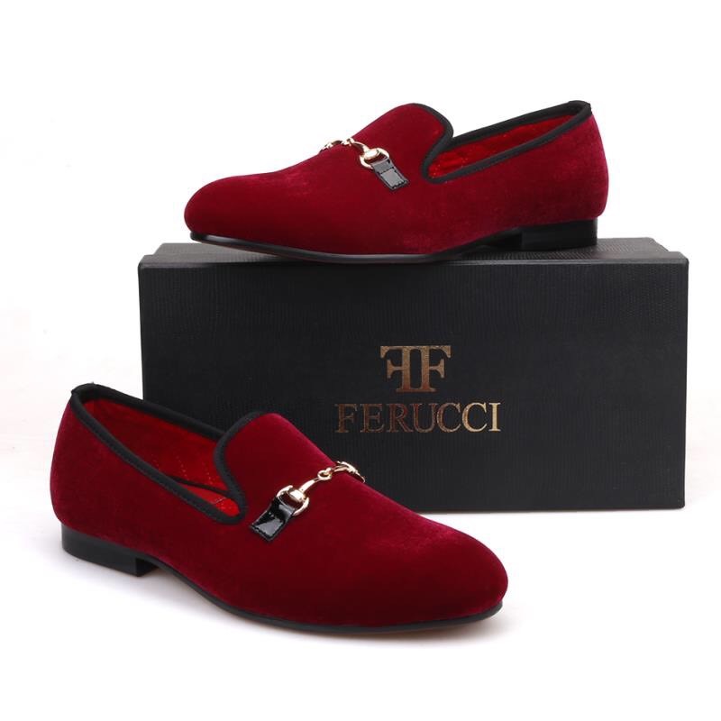 PANTOFOLA D’ORO Mocassini ciabatte uomo FERUCCI fatti a mano in velluto bordeaux con morso di cavallo oro