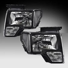 For 2009-2014 Ford F150 F-150 Pickup Black Clear Halogen Headlights Assembly