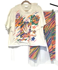 Vtg 80s OS Gilda Marx Womens Workout Set T Shirt Leggings Capris Aerobics