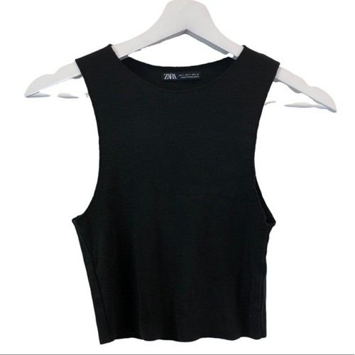 Zara Black Ribbed Crop Tank Top Size Small | eBay
