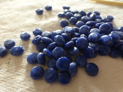 100 Perles En Verre Anciennes Bleu Lapis - Rondes Plates, Vintage, Origine Inde
