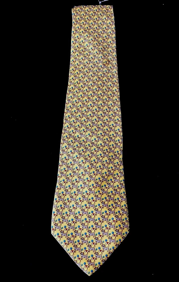 Salvatore Ferragamo Neck Tie Yellow Doggies Print Silk 3.5” x 57”. Perfect!  FUN - Image 2 of 4