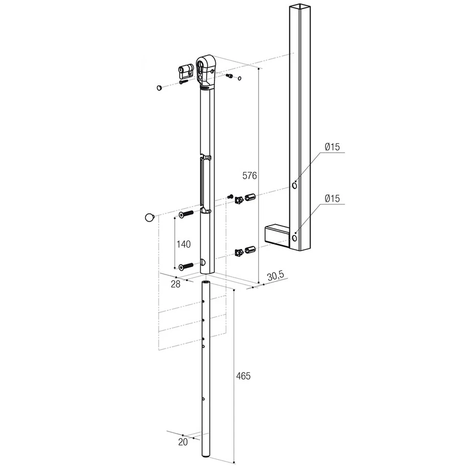 Catenaccio Verticale Argento Bloccabile con chiave - 344A Brevetti Adem - Immagine 2 di 4