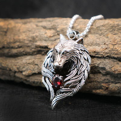 Turquoise Wolf Head Pendant Mens Stainless Steel Necklace For Men