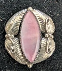 Vintage Sterling Silver Pink Mother of Pearl Shell w side Leafs Size 5.5