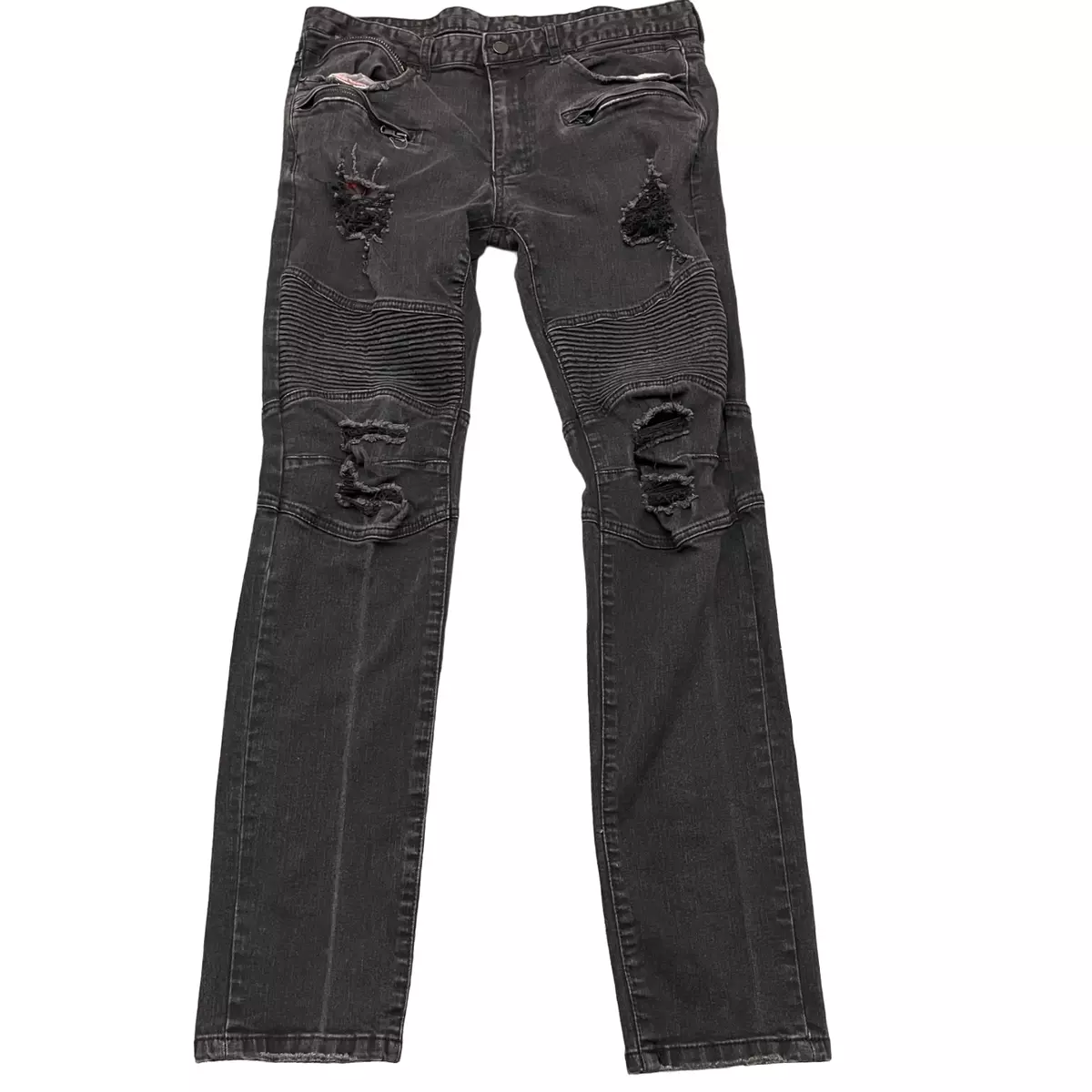 Rockstar Original Moto Jeans Black Distressed Biker Ultra Slim Size 36