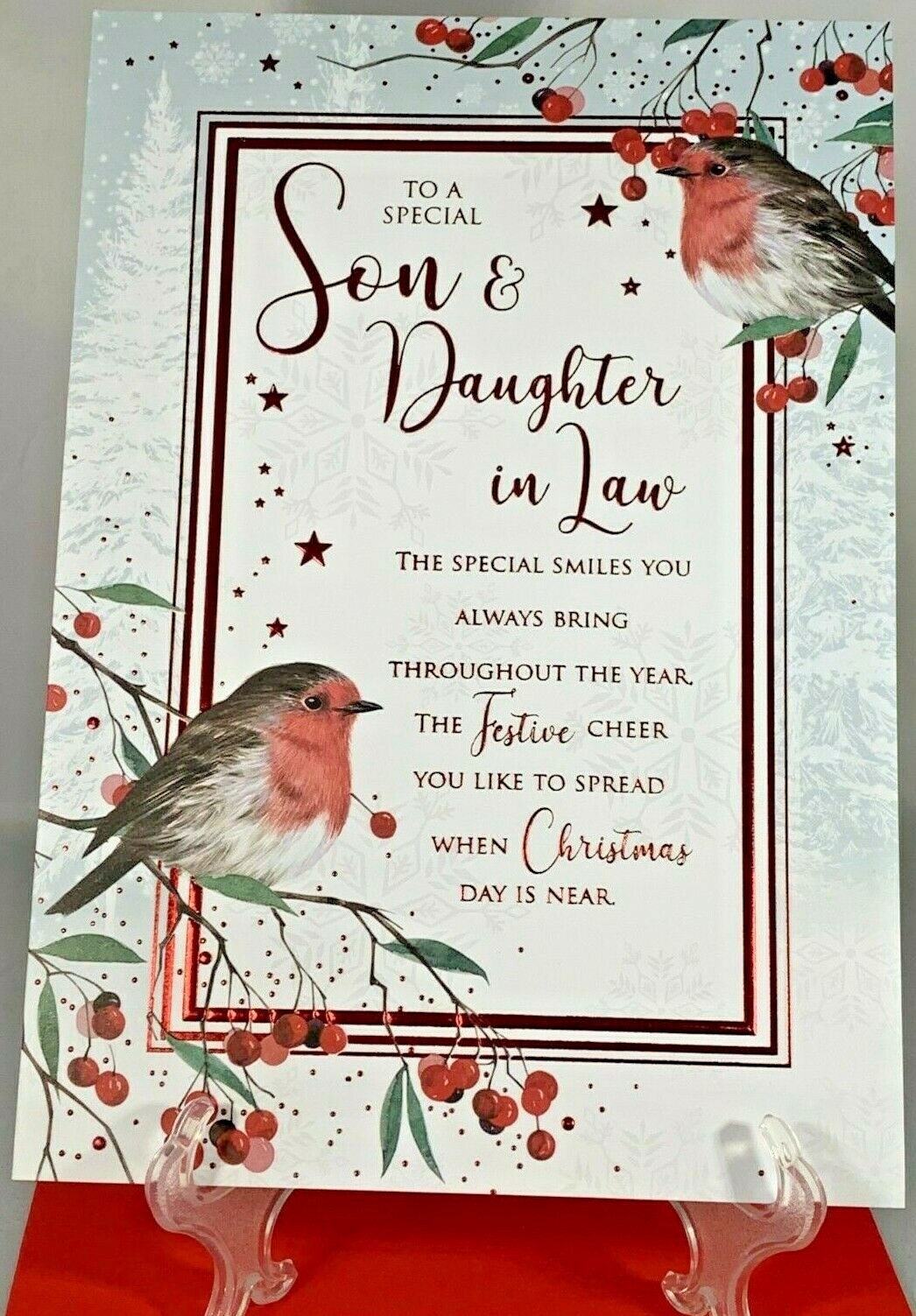 Christmas Card Son & Daughter-In-Law Foil Finish Xmas Cherry Orchard