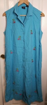 VTG Erika Petite Women's Knee Length Blue Palm Tree Sleeveless Dress Size PXL