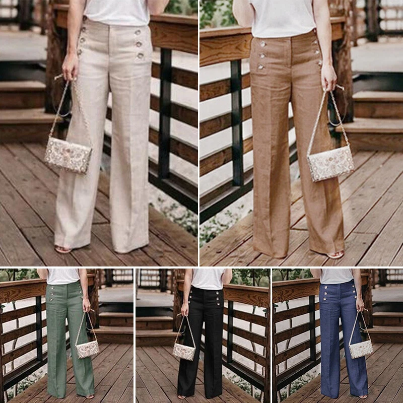 Wide leg button trousers cheap