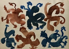 HEL-ENRI Hélène BERLEWI gouache on abstract paper art abstraction naive art art