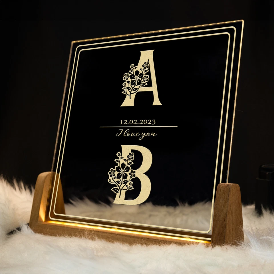 Lámpara de Noche Personalizada, Lámpara de Noche Personalizada Love Story, Lámpara de Noche LED Foto 4 de 4