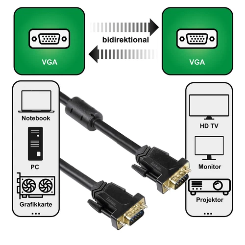 Hama 5m VGA Monitor-Kabel Hdd-Stecker 15-pol pour TFT PC Portable TV Projecteur