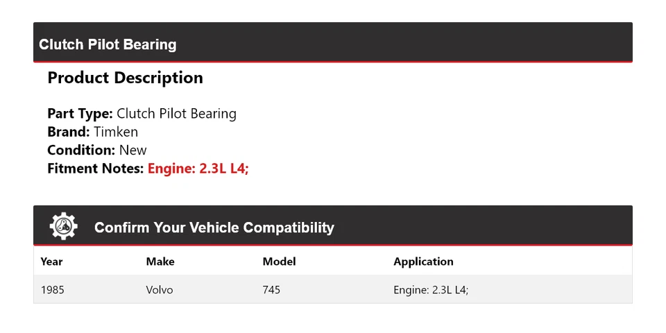 Cojinete piloto embrague Timken para Volvo 745 1985 2,3 L L4 Foto 2 de 4