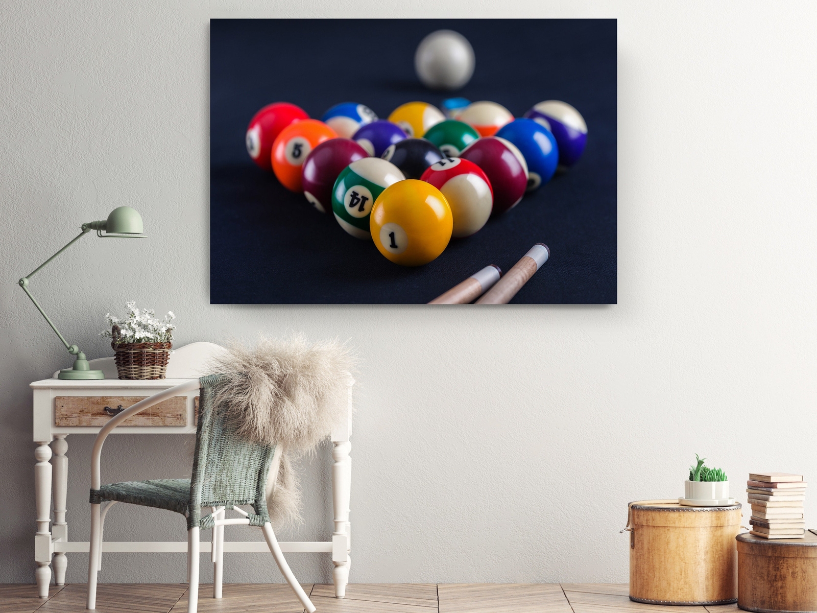 Billiard Canvas Print Black Table Game Balls Cues Reproduction Art | eBay