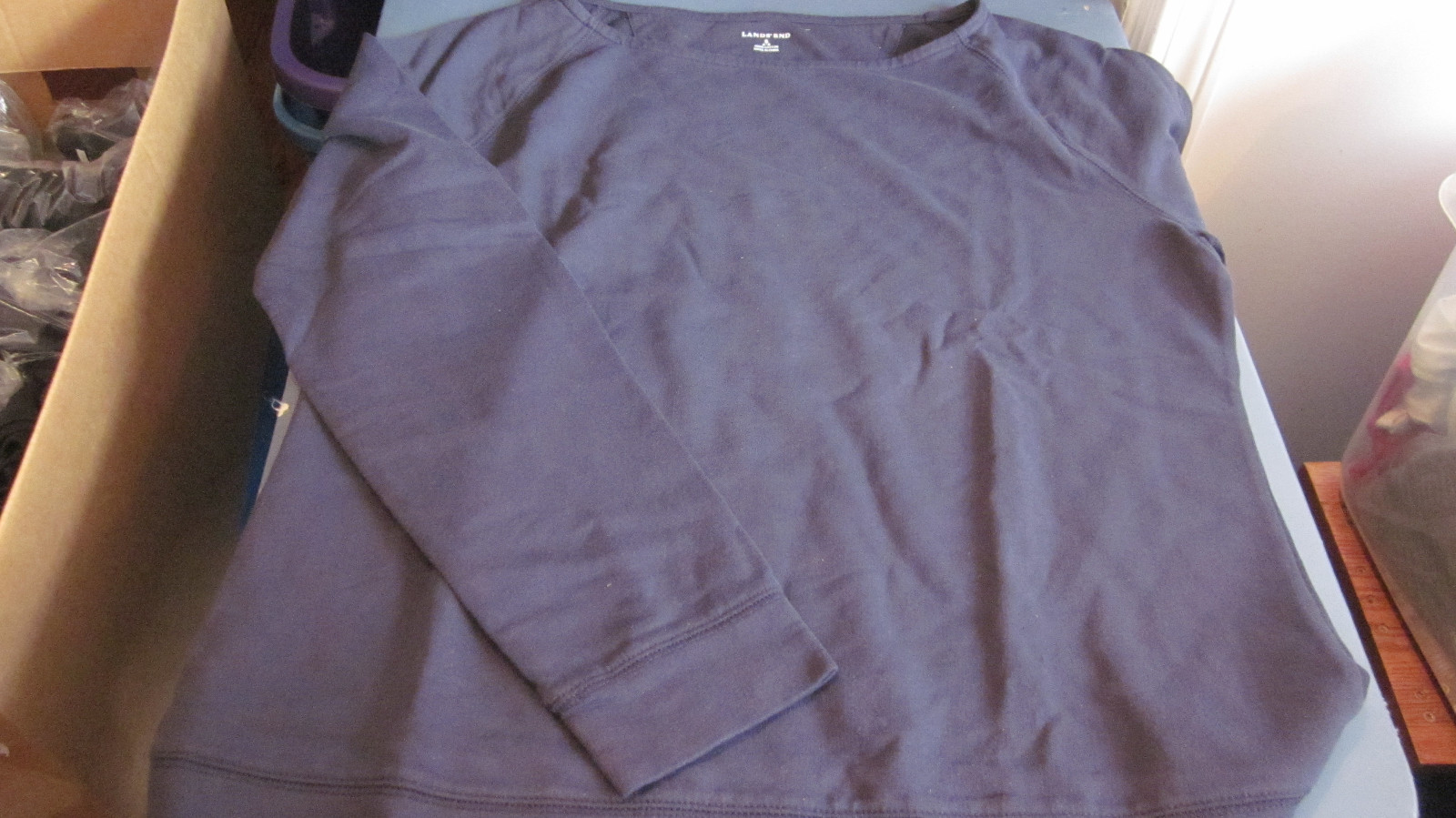 NEW LANDS END WOMENS L/S BOATNECK HEAVY WEIGHT TSHIRT NAVY BLUE