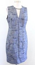 Elie Tahari Pacey Blue Black Metallic Tweed Metal Keyhole Sheath Dress Size 8