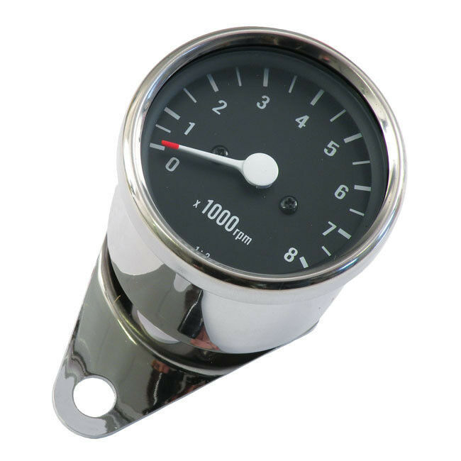 Mini Tachometer 2:1 Ratio, Chrome-Black, 60Mm, For Harley-Davidson Fl, Xl