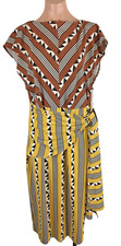 NY&C Dress by Eva Mendes Brown Yellow Geometric Print Wrap Front sz 12 NEW NWT