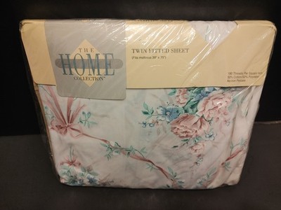 Vtg JC Penney Twin FITTED Percale Sheet Savannah Gardens Pink Bow
