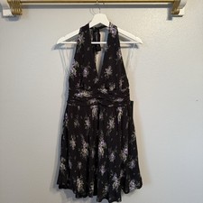 Wild Fable Black Floral Skater Halter Dress Women's Medium Lined Purple Green