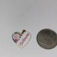 Catherine Heart Shaped Kiln Fired Porcelain Metal Bail Pendant Flower graphic