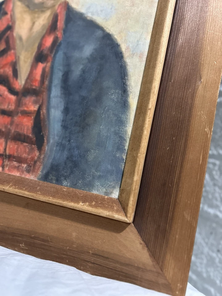 Arte enmarcado óleo sobre lienzo impresionismo retrato hombre M. mediados de siglo años 60’s Foto 3 de 4