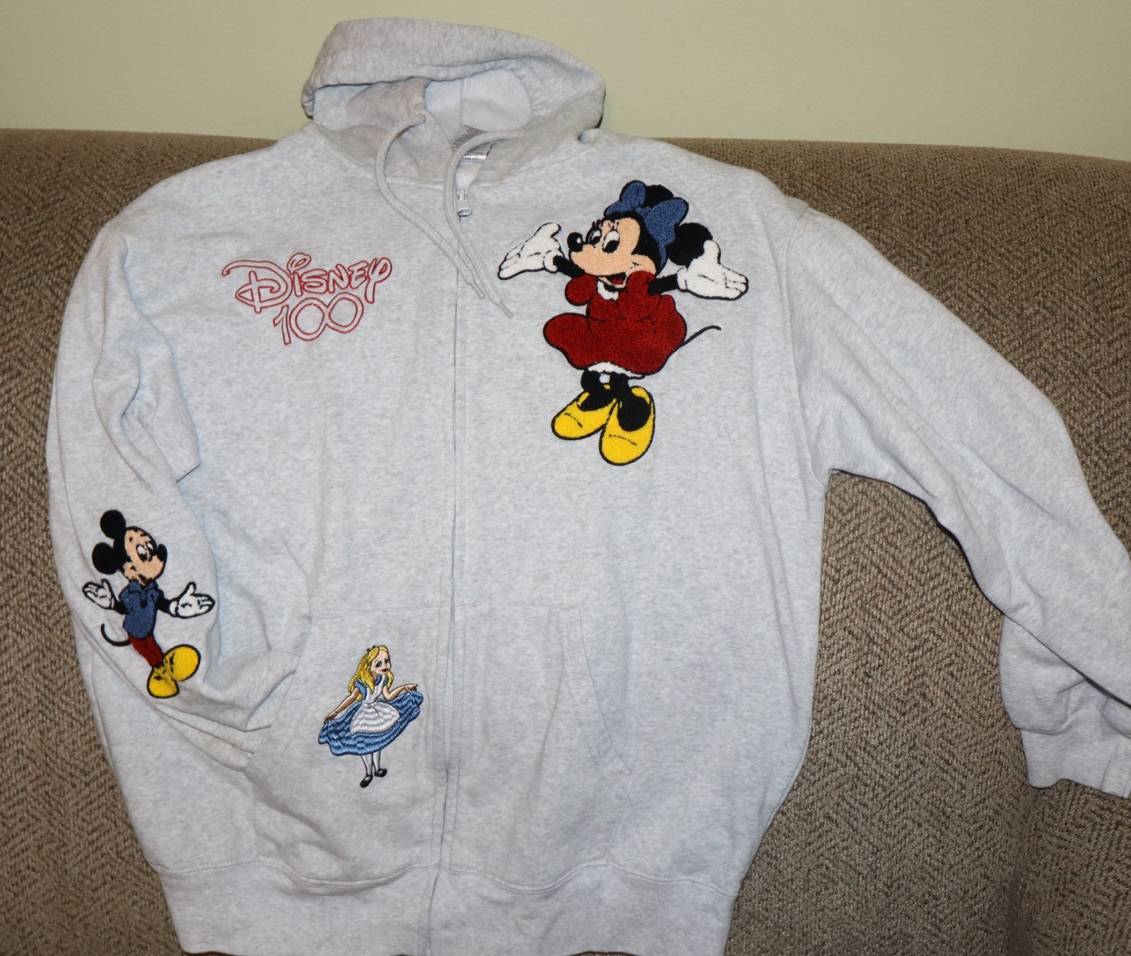 DISNEY 100 MICKEY MOUSE Women's Full Zip Sweatshirt Hoodie (L) Alice Wonderland