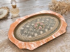 Vintage Vanity Tray Pink Celluloid Frame Lace...