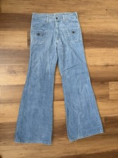 Vintage Sears 70s Blue Corduroy Bell Bottom Jeans Talon 42 Zipper 30x32