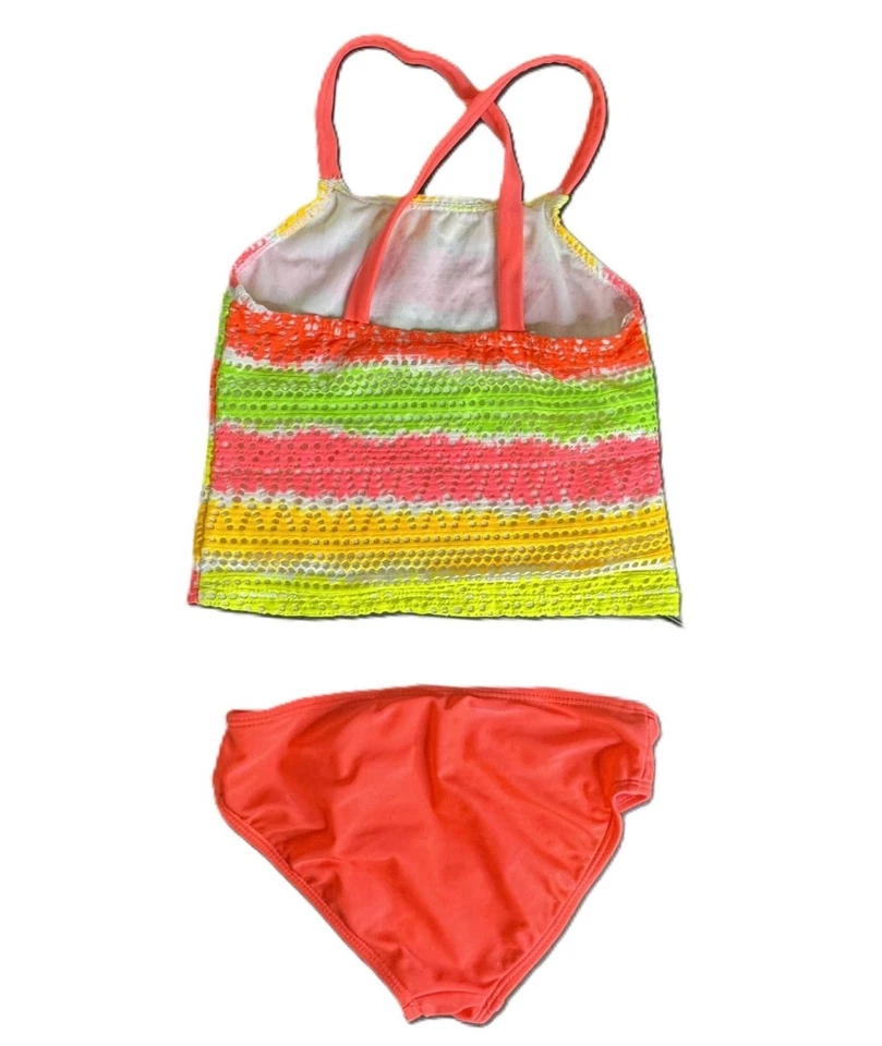 Biquíni listrado rosa OP feminino 2 peças top de crochê costas cruzadas, tamanho XS (4-5) - Imagem 2 de 3