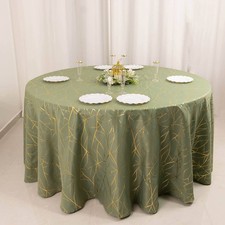 DUSTY SAGE GREEN GOLD 120" Polyester ROUND TABLECLOTH with Geometric Pattern