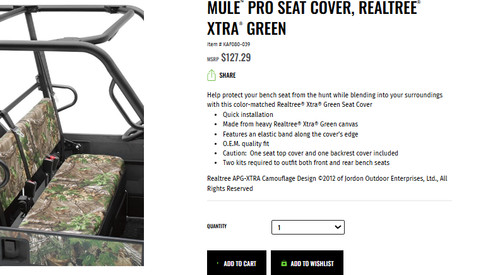 OEM Kawasaki 2015-2027 Mule Pro FX FXT DX DXT Seat Covers KAF080-039