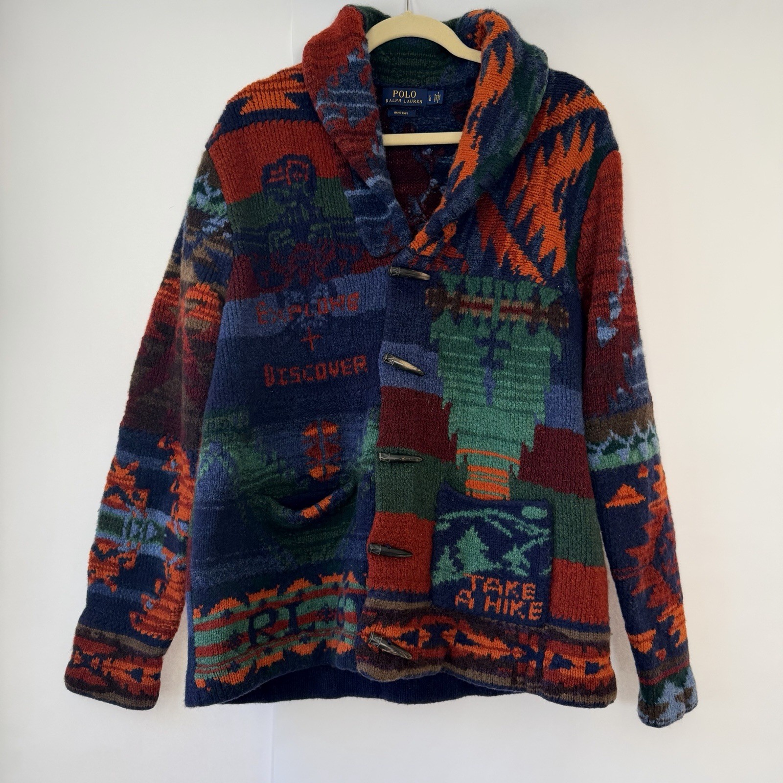 Polo Ralph Lauren Men's L Handknit Cardigan The Iconic Patchwork Wool RARE VTG image 10