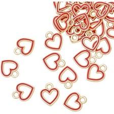 Pack of 80 Heart Circle Red Enamel Charms Gold Plated Colored Pendants