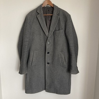 Mens Wool Pea Coat Espirit Large Grey Mid Length Jacket Overcoat