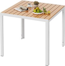 Outdoor Patio Dining Table Aluminum Frame Wood Effect Top Square