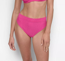 DKNY Womens Large Textured High-Waist Bikini Bottoms in Wildberry Pink $50 1385