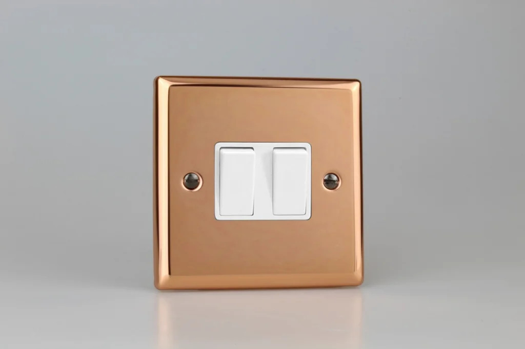 Switch Copper Intermediate & 2-Way 10A 2-Gang Urban Polished + White Insert