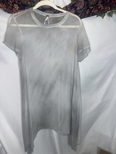Free People Gray Sheer Long Shift Dress Short Sleeve Crew Neck Lightweight S