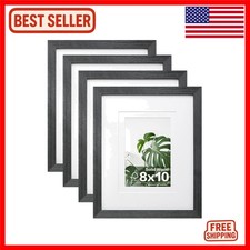 Elegant Rustic Black 8x10 Picture Frames Set of 4 - Solid Wood with Plexigla...