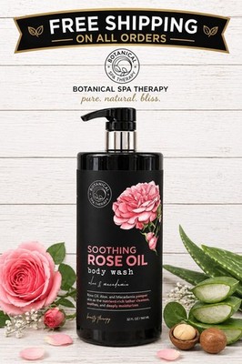 BOTANICAL SPA Soothing ROSE OIL BODY WASH W/ Aloe & Macadamia! - JUMBO! - 32 Oz.
