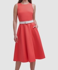 Vince Camuto Women's Red Laguna Belted Midi Dress Size 6